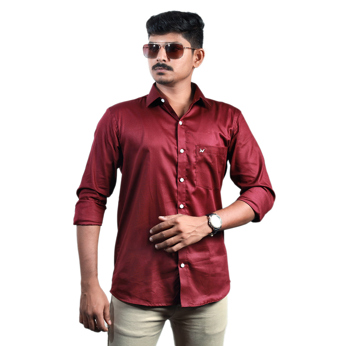 Wine Red Solid- Formal & Casual Wear-Full Sleeve